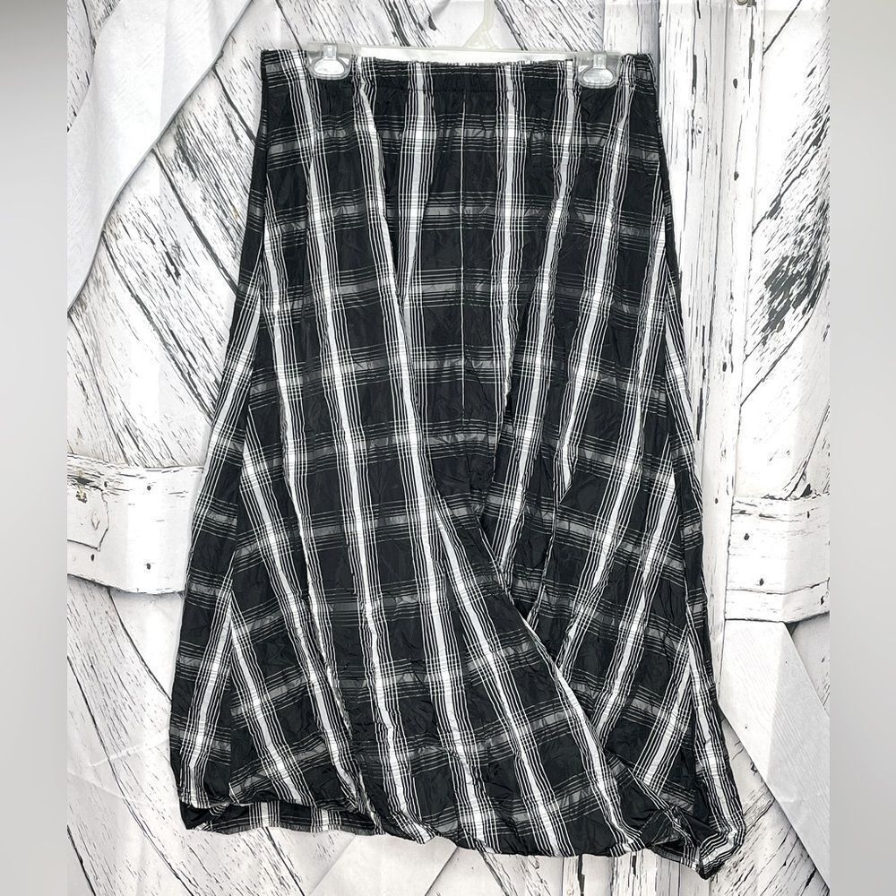 Gershon Bram Dublin Twisted Crinkle Midi Skirt Plaid Size L